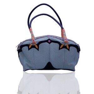 Vtg Akihiro Domen Papillon Embossed Leather & Silk Mint Green Butterfly Handbag